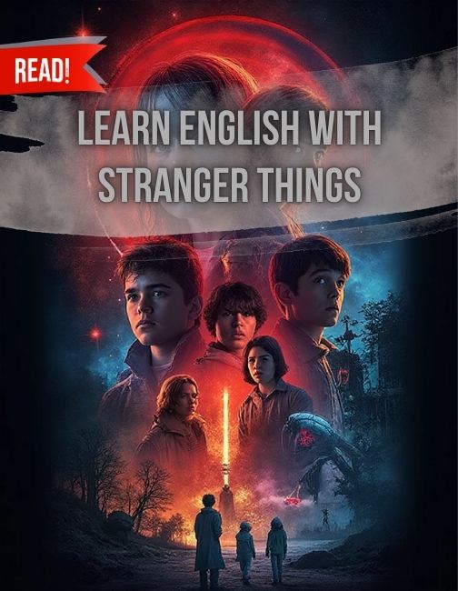 Stranger Things Season 5 poster with READ blog title overlay " Learn English With Stranger Things"