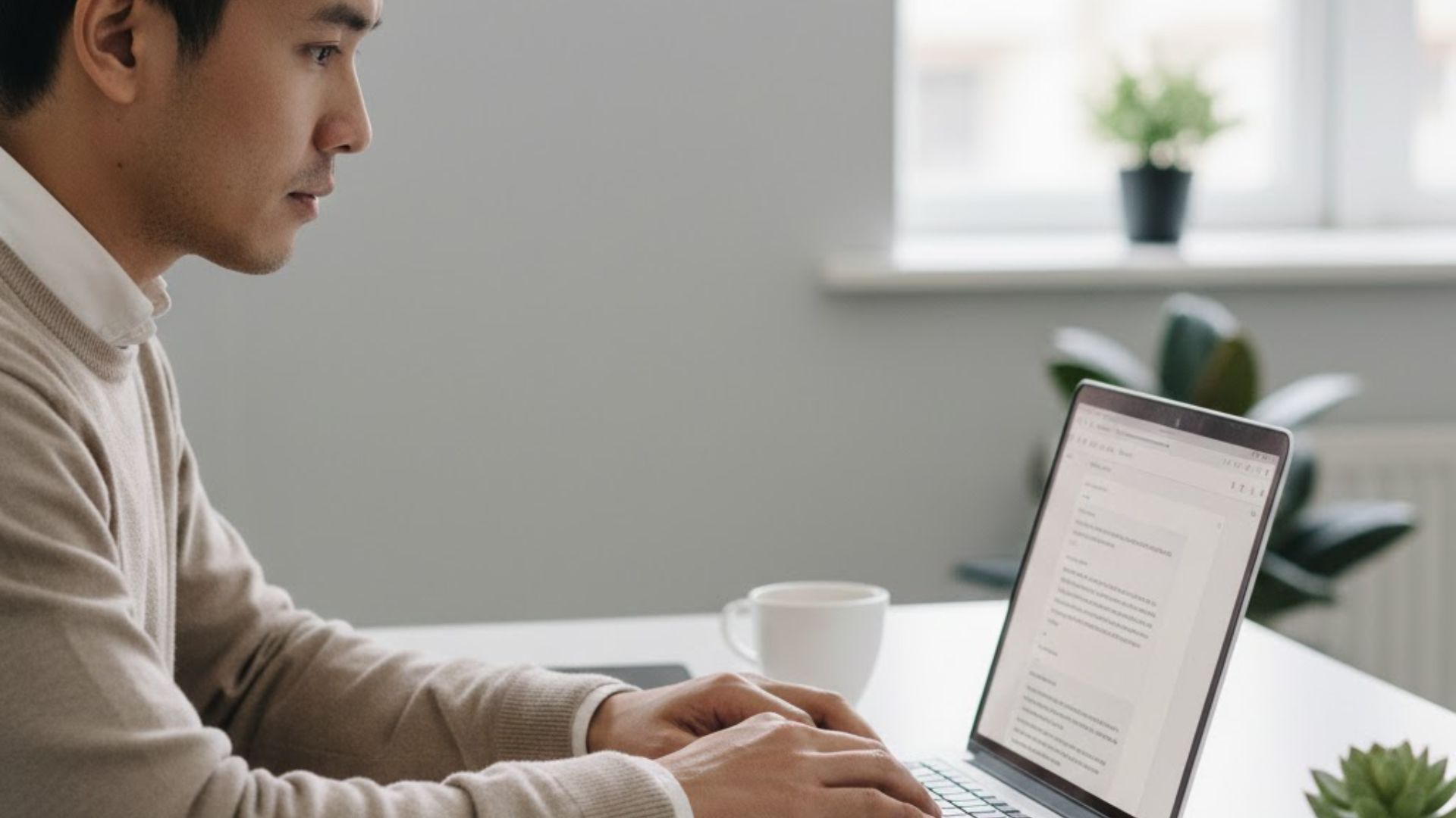 Professional writing a clear business email on a laptop