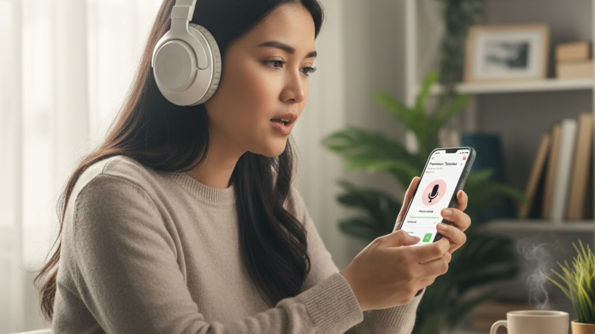 Malaysian learner practising English pronunciation by speaking aloud