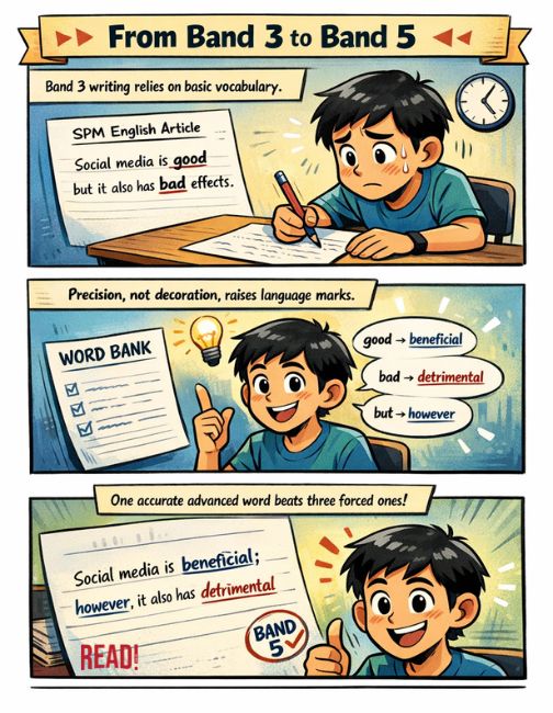 A SPM student learnt to upgrade his vocabulary