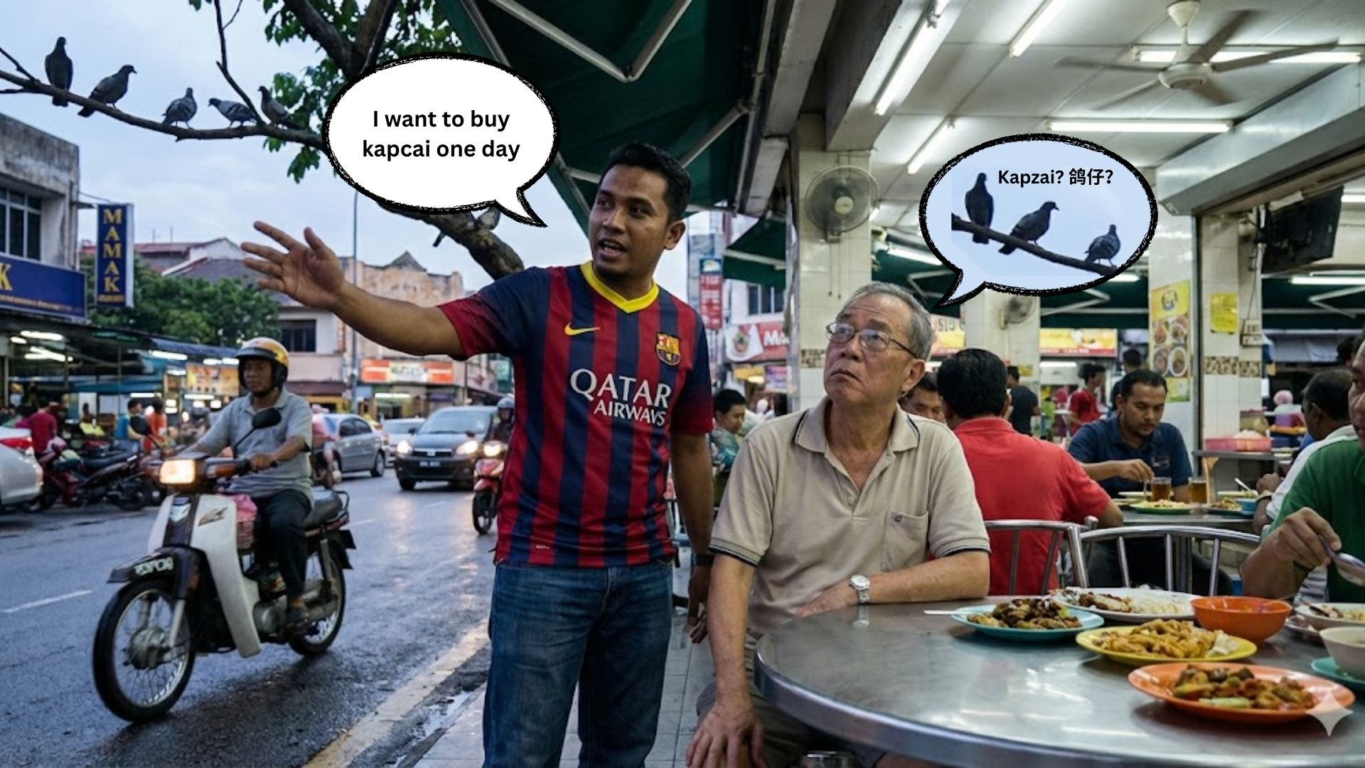 Conversation between two man, one is Malaysian local, one is Hong Kong Asian, confusion on kapcai