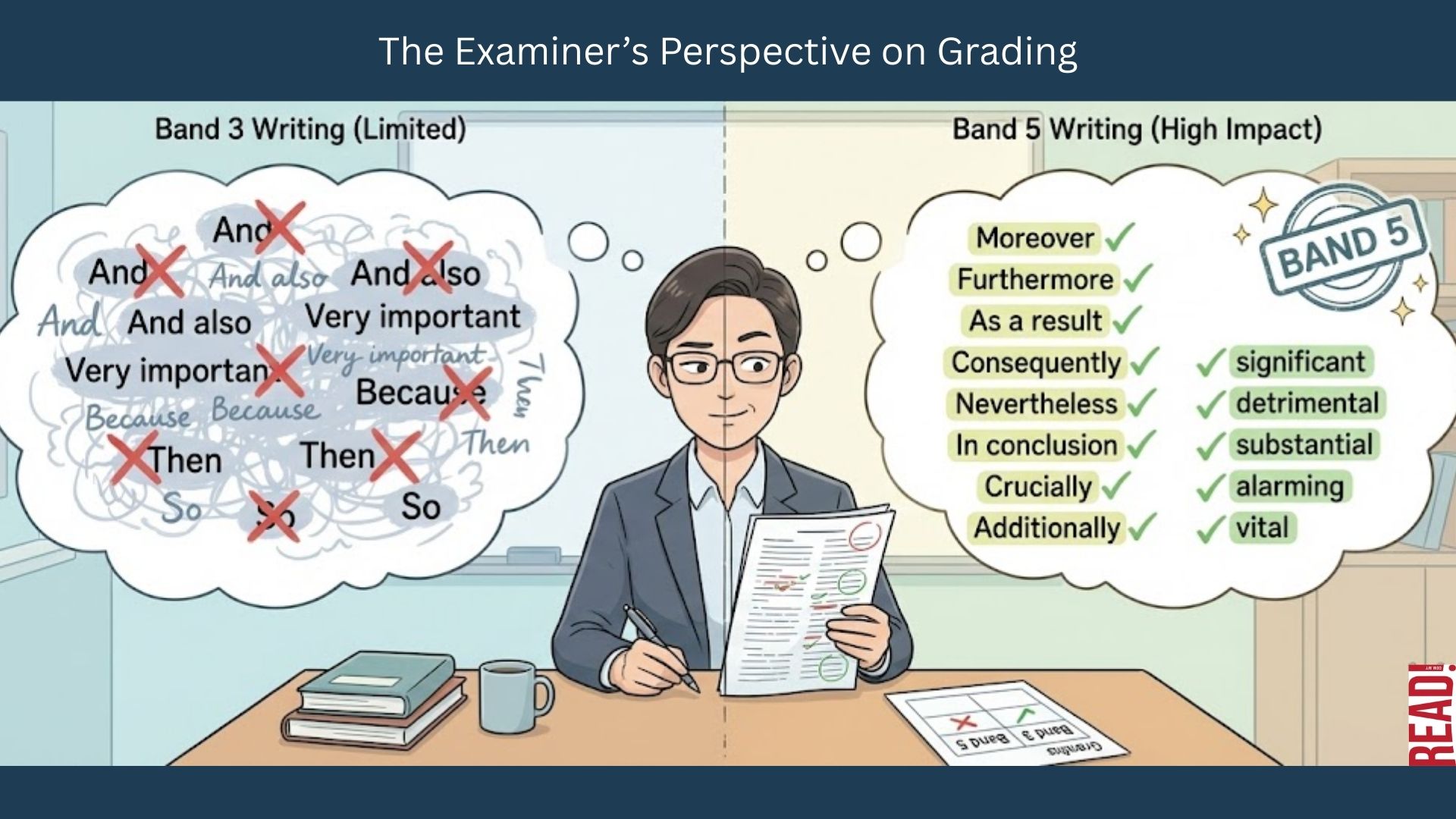 The inside of an SPM English examiner’s mind while grading an article.