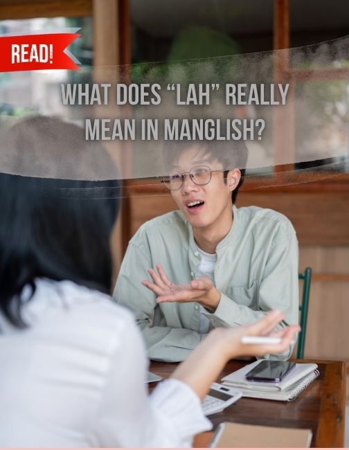 An Asian man with spectacle is having an conversation with a girl discussing ideas lah.