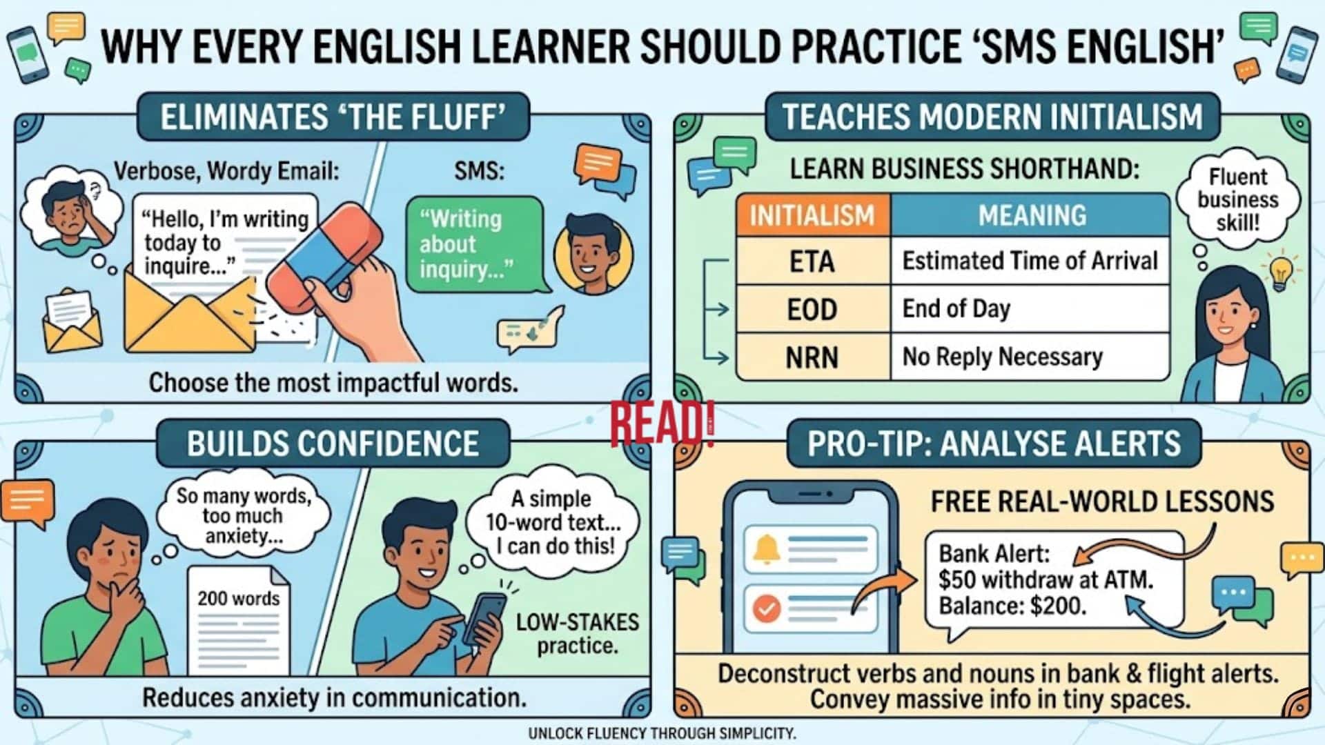 Illustration image by Read about Why Every English Learner Should Practice "SMS English"