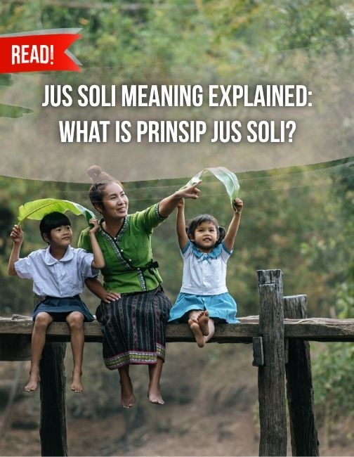 A mother pointing into the distance, showing her children where they were born while explaining the concept of jus soli.