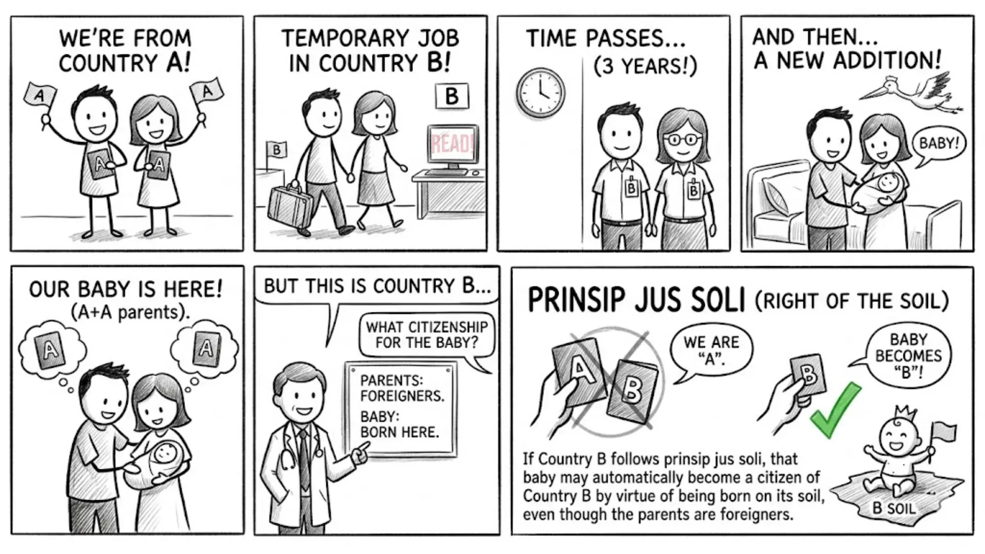 Illustration image explaining the concept of Jus Soli