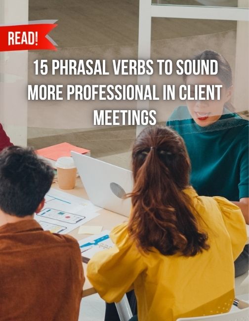 Group of young creative people discussing using phrasal verbs during meeting