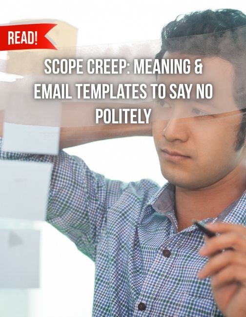 Serious Asian businessman facing scope creep and thinking how to say no