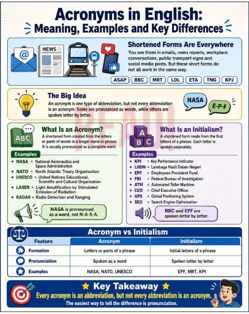 Infographic prepared by read.com.my explaining acronym and initialism