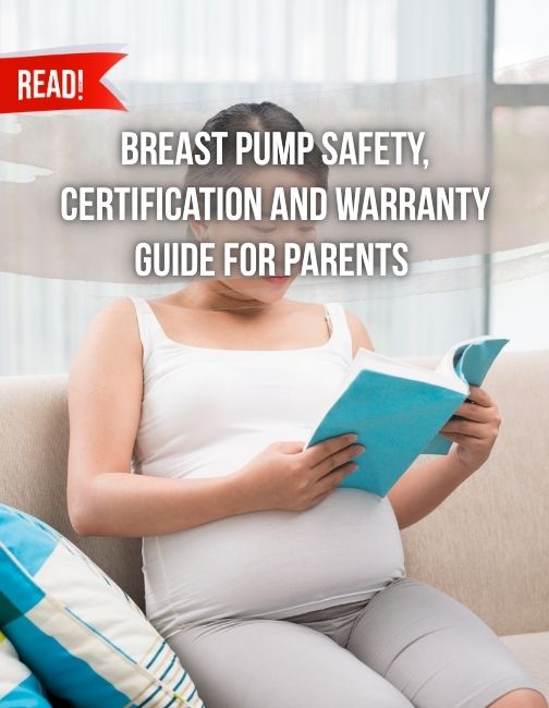 A pregnant woman studying about the breast pump safety, certification and warranty, what to check before buying