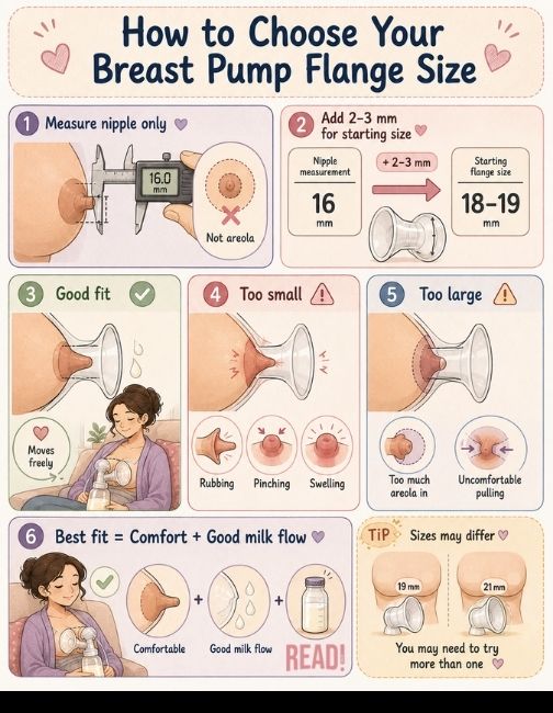an illustration guide on how to choose breast pump flange size