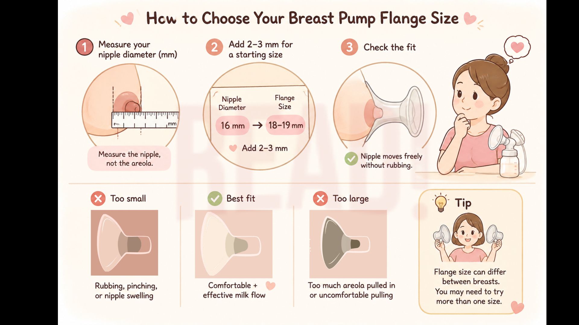 an illustration guide on how to choose breast pump flange size