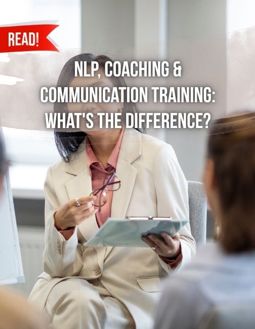 Close up people studying language, discussing NLP, coaching & communication training difference.